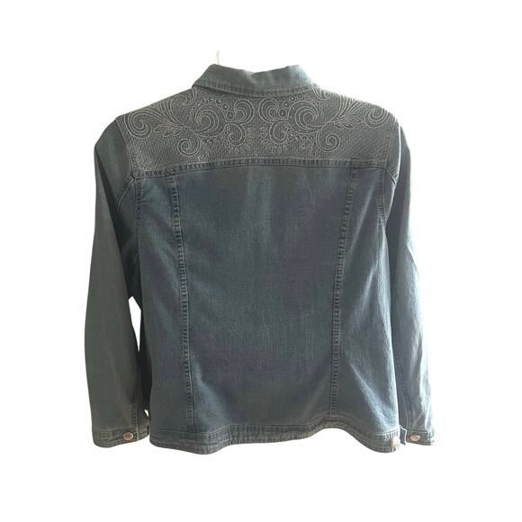 Distressed Womens Denim Jacket Embellished Broken In Cowgirl Plus Size 2X - Picture 5 of 8